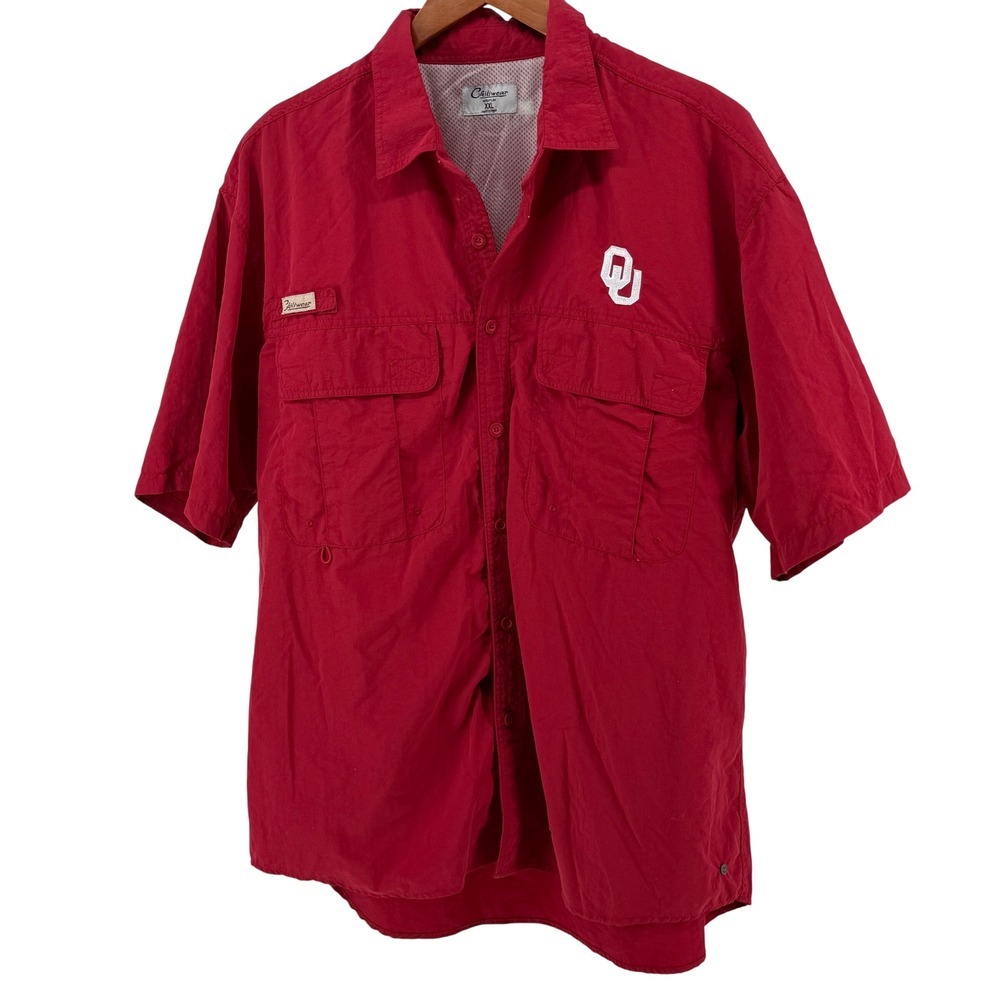 Chiliwear‎ Oklahoma Sooners OU Mens XXL Red Nylon Fishing Shirt Vented Back Fish